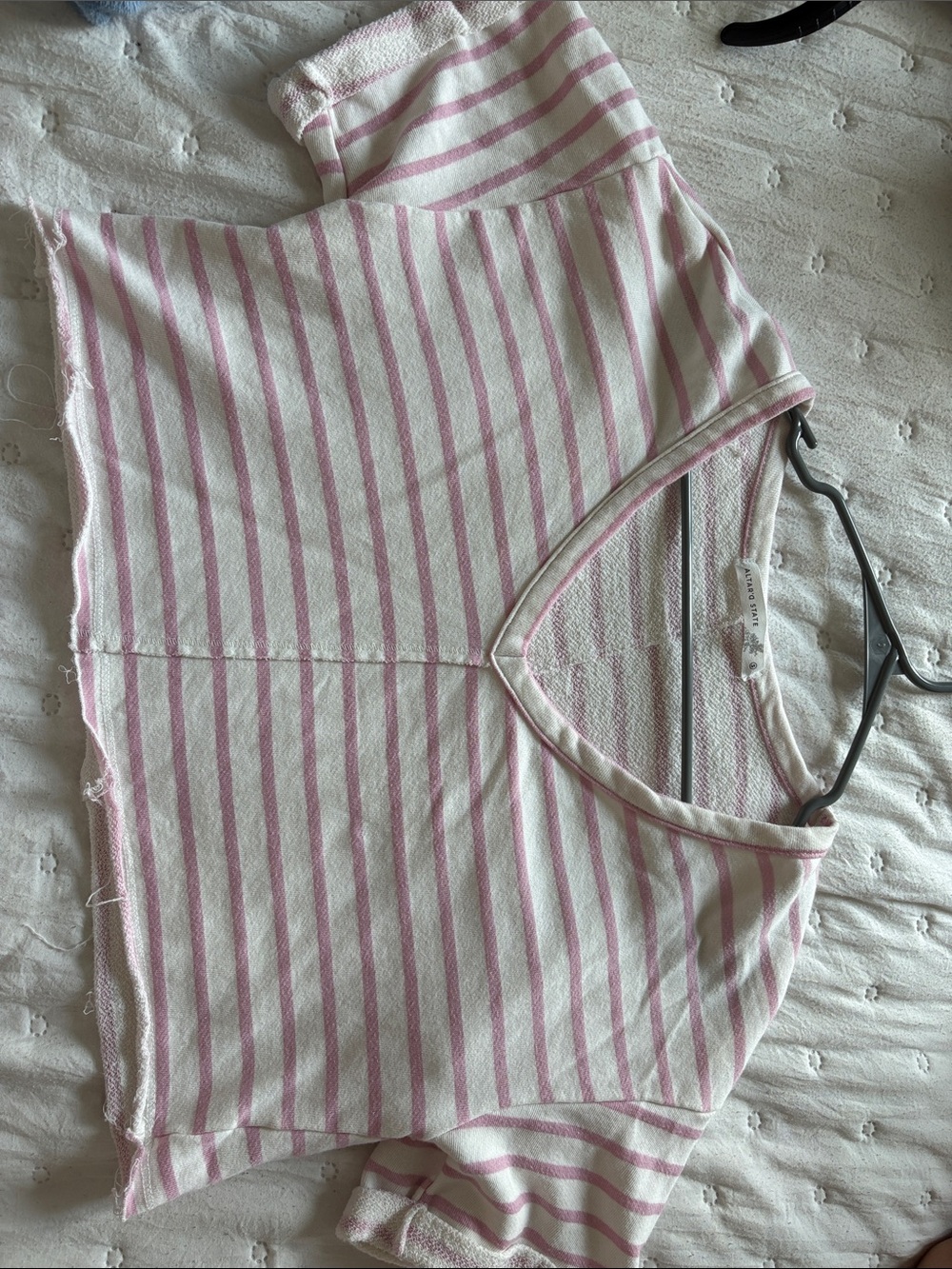 Altar'd State Pink & White Striped V-Neck Knit Top